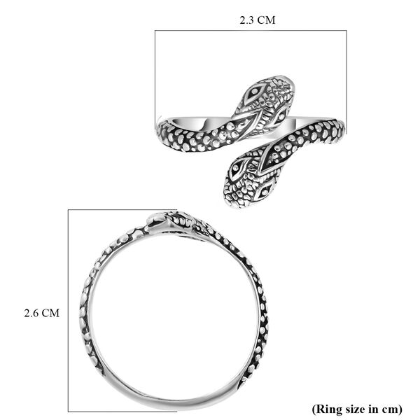 TJC Royal Bali Handmade Artisan Crafted Sterling Silver Snake Bypass Ring